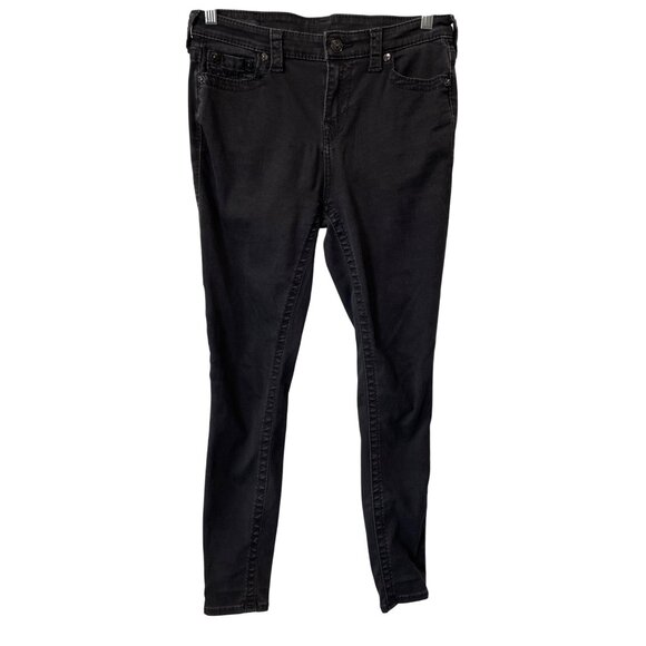 True Religion Jeans Size 31 Halle Mid Rise Super Skinny Fit Black Stretch Denim - Picture 1 of 8